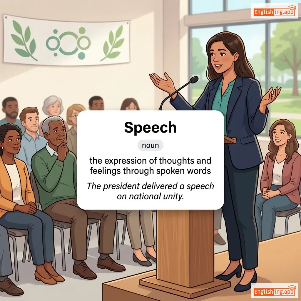 Speech definition card — visual illustration of the meaning