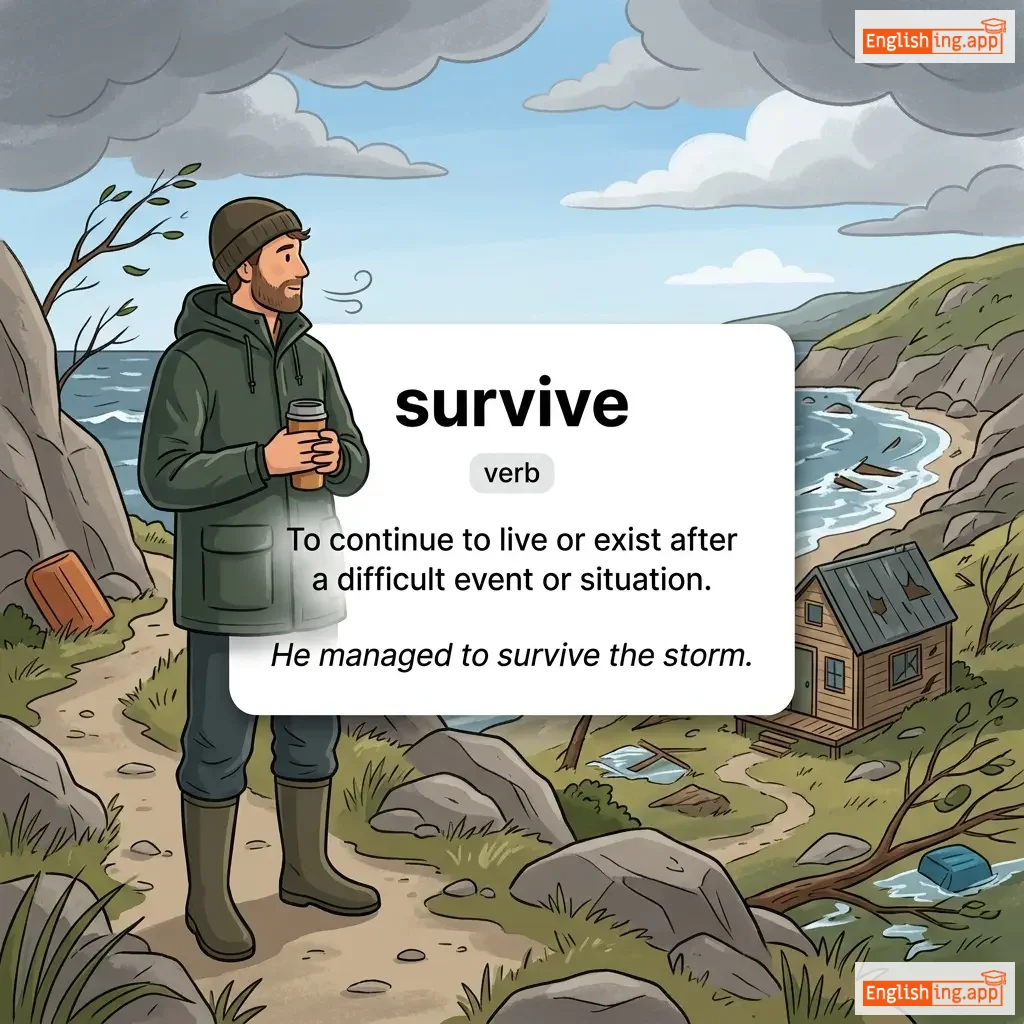 survive definition card — visual illustration of the meaning