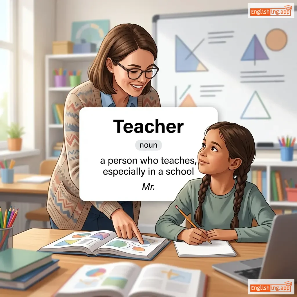 Teacher definition card — visual illustration of the meaning