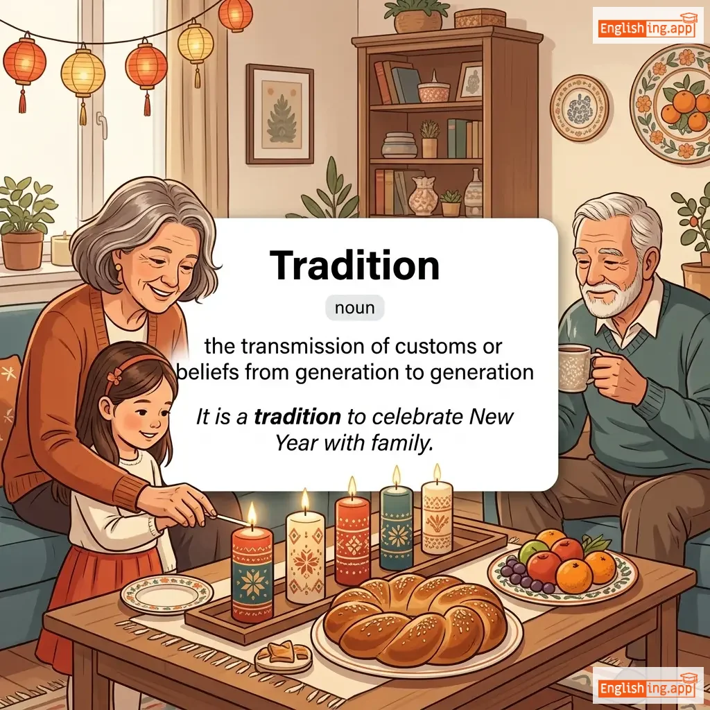 Tradition definition card — visual illustration of the meaning