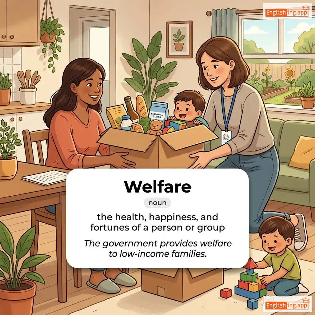 Welfare definition card — visual illustration of the meaning