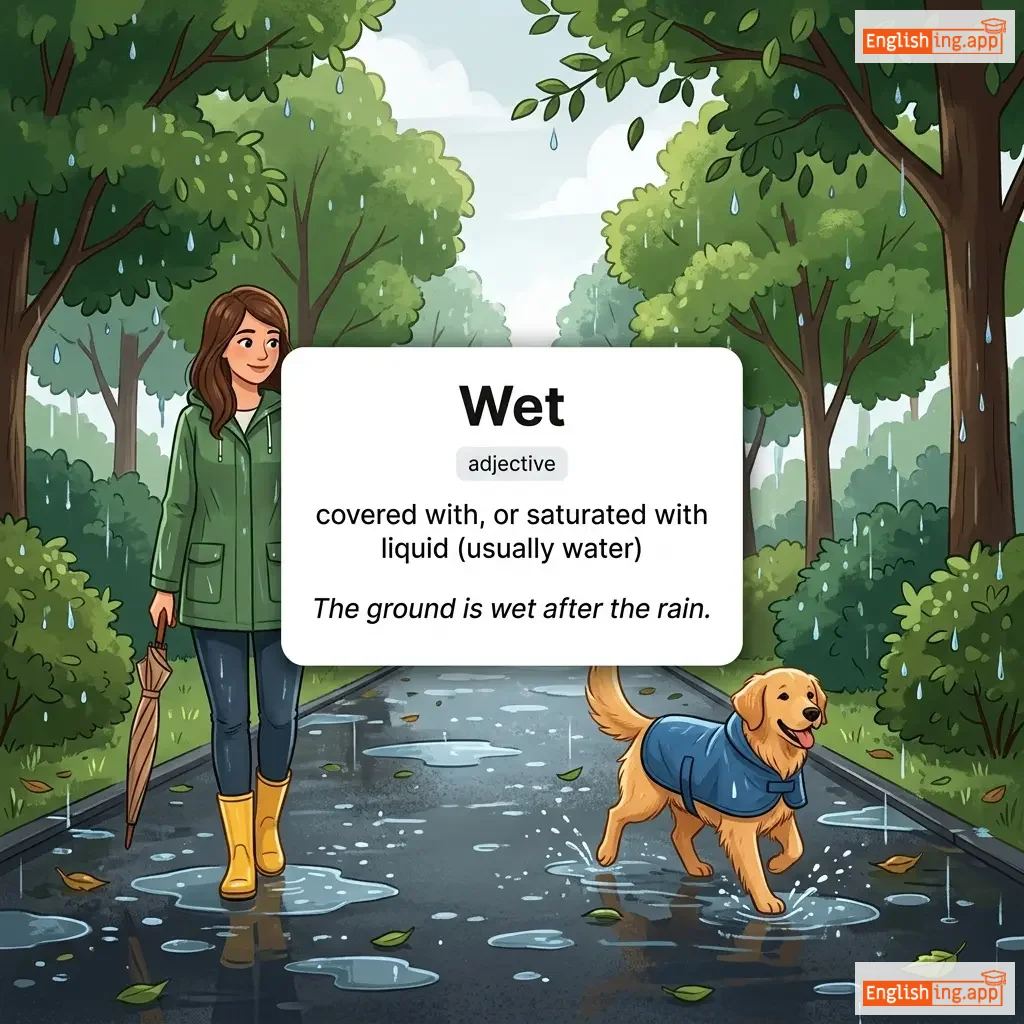 Wet definition card — visual illustration of the meaning