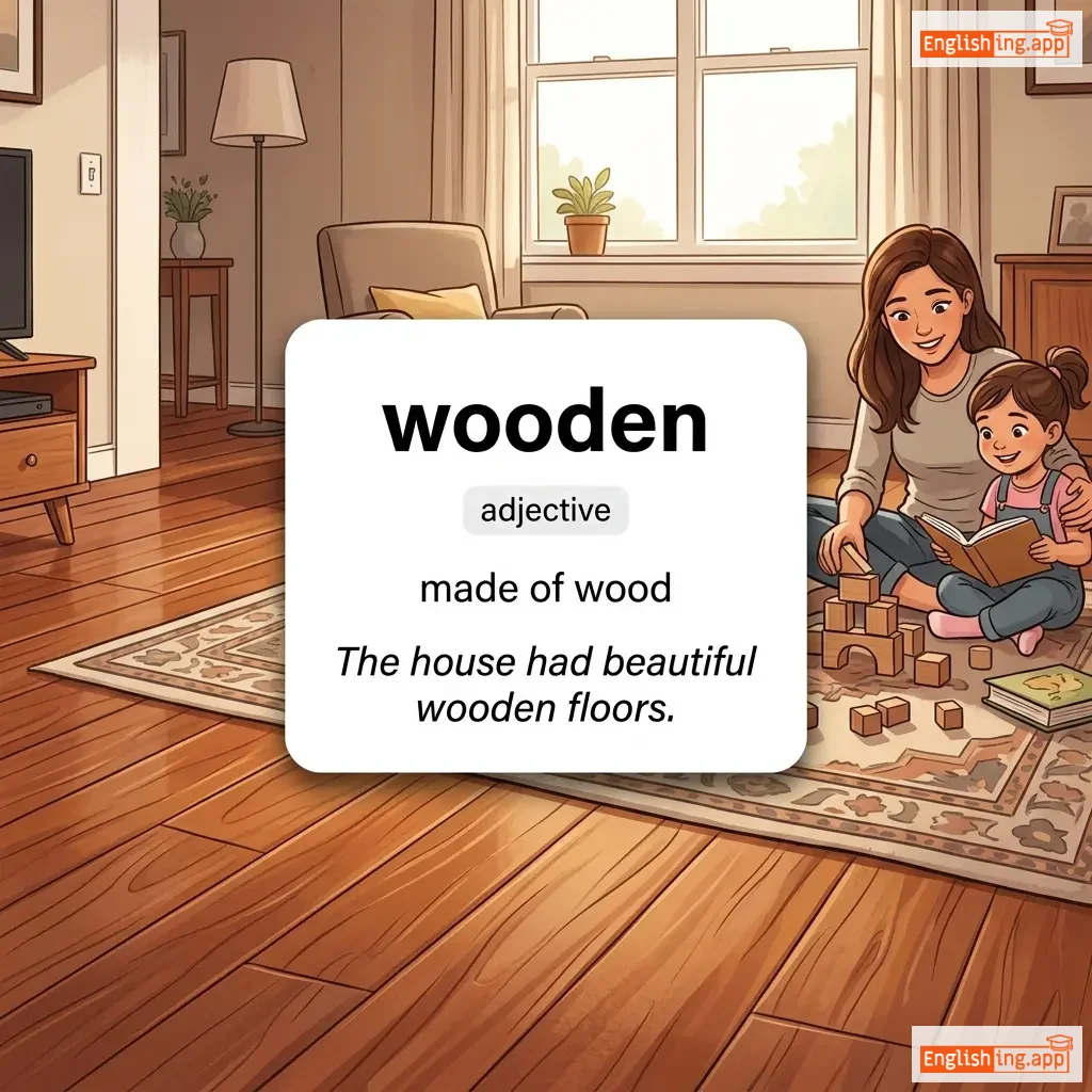 wooden definition card — visual illustration of the meaning