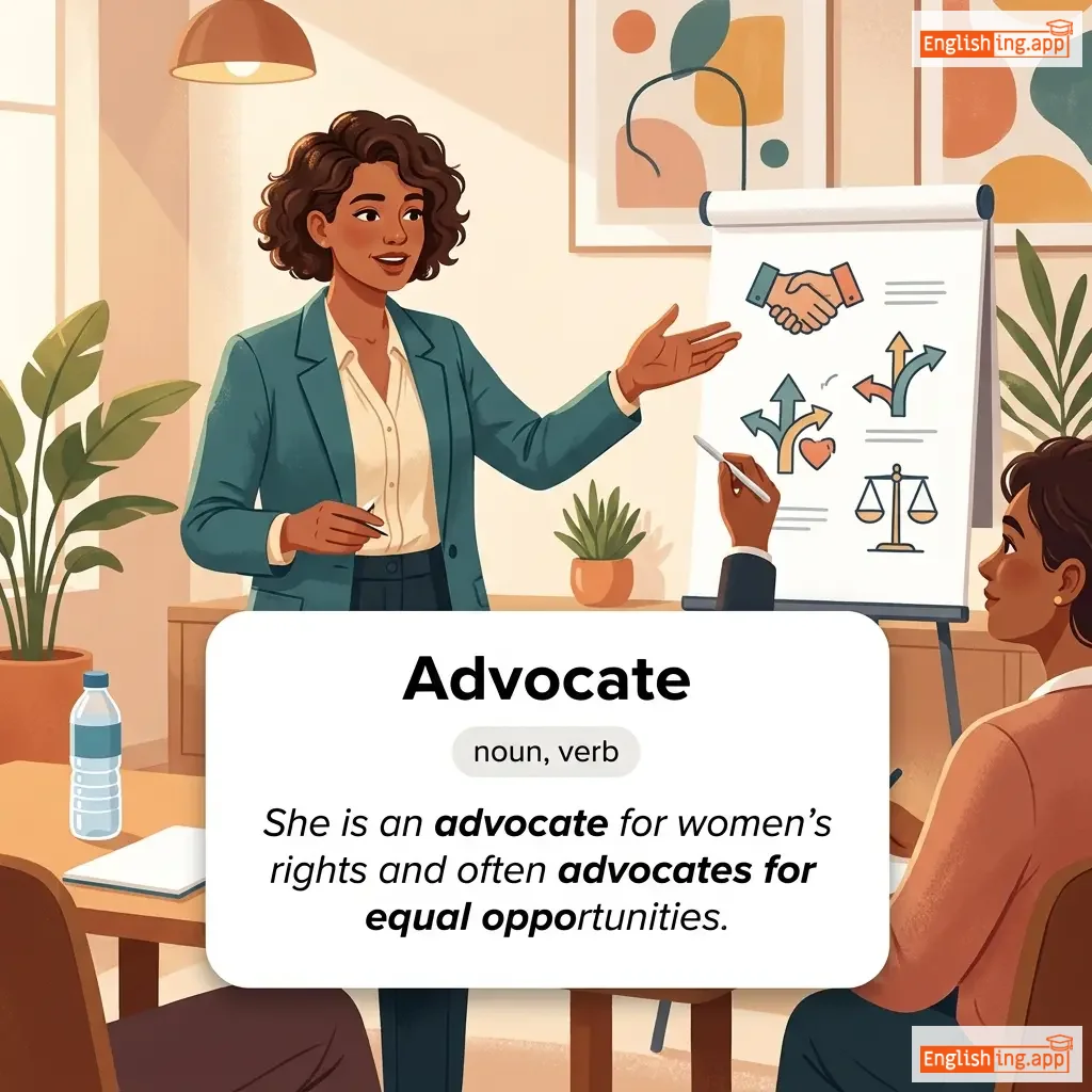 Advocate definition card — visual illustration of the meaning