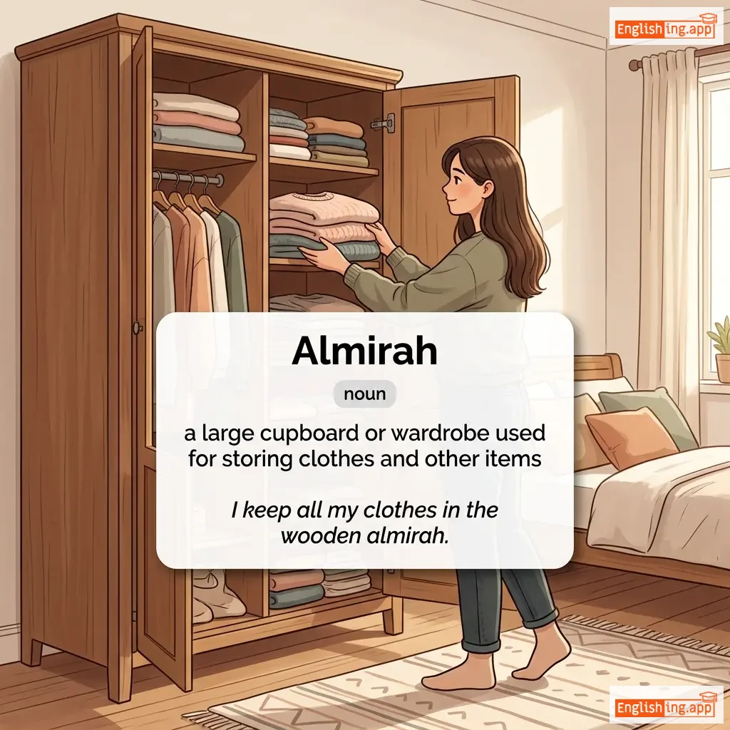 Almirah definition card — visual illustration of the meaning