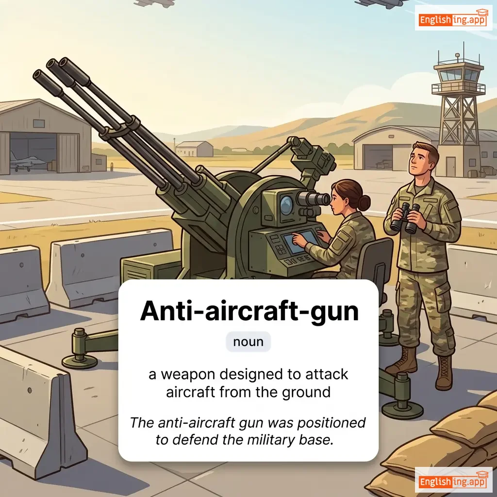 Anti-aircraft-gun definition card — visual illustration of the meaning