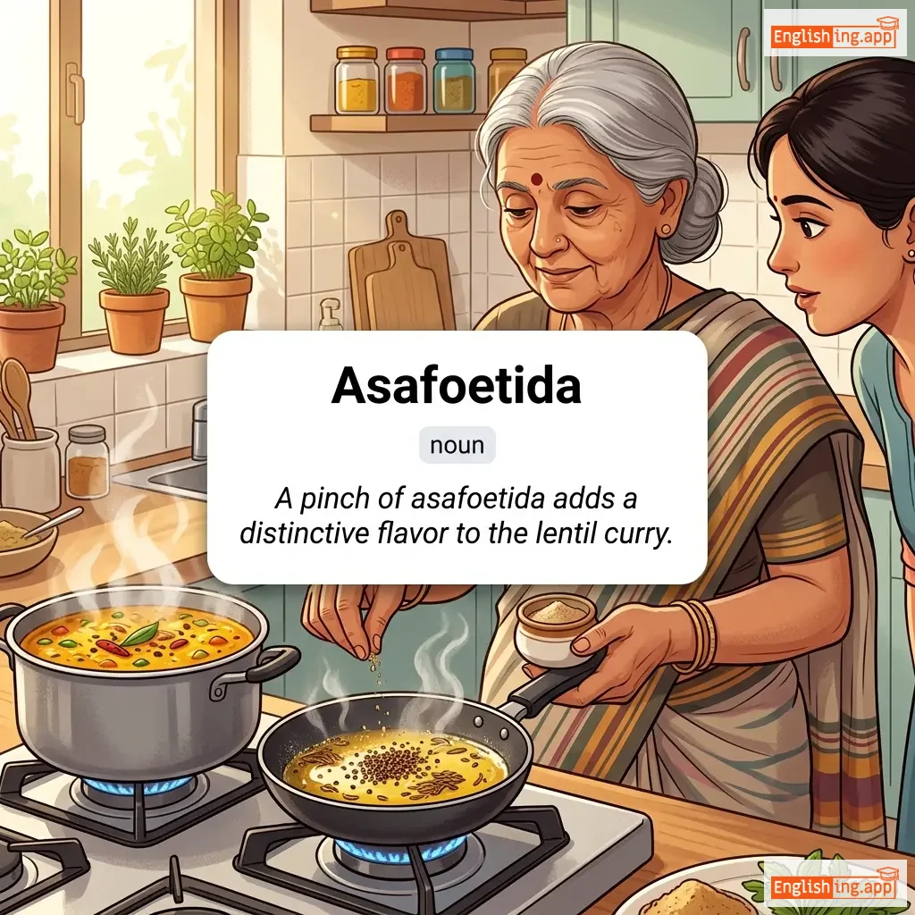 Asafoetida definition card — visual illustration of the meaning