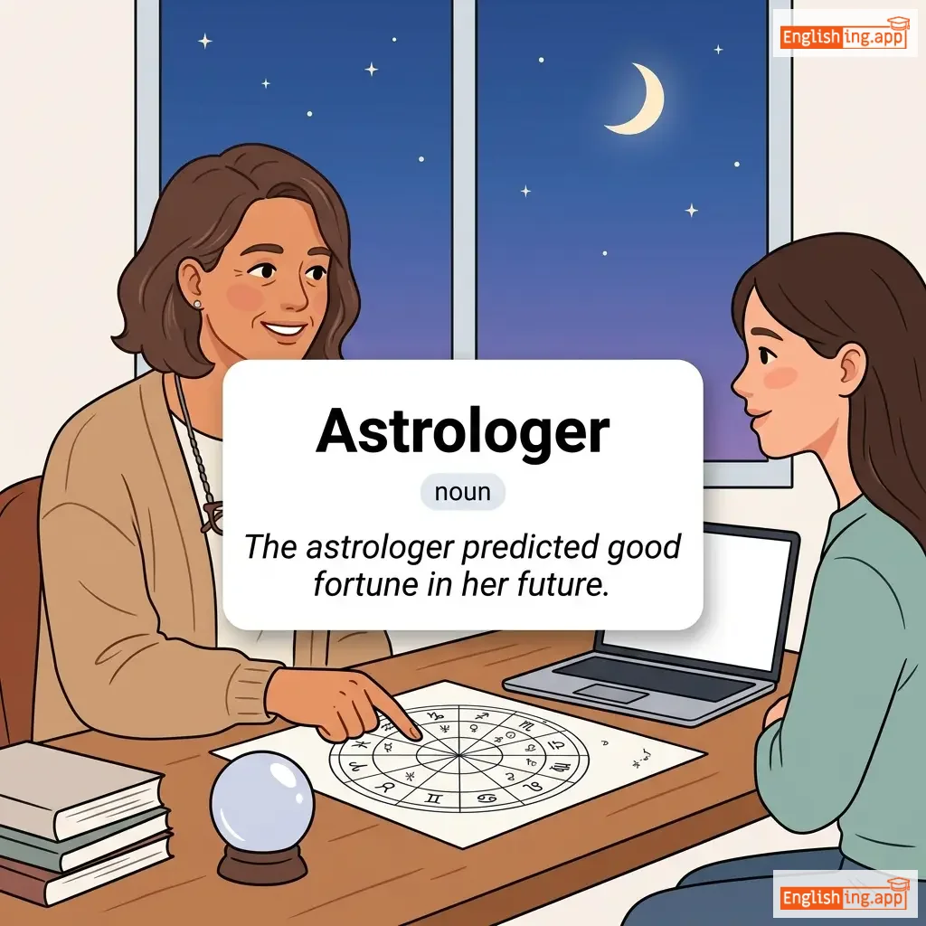 Astrologer definition card — visual illustration of the meaning
