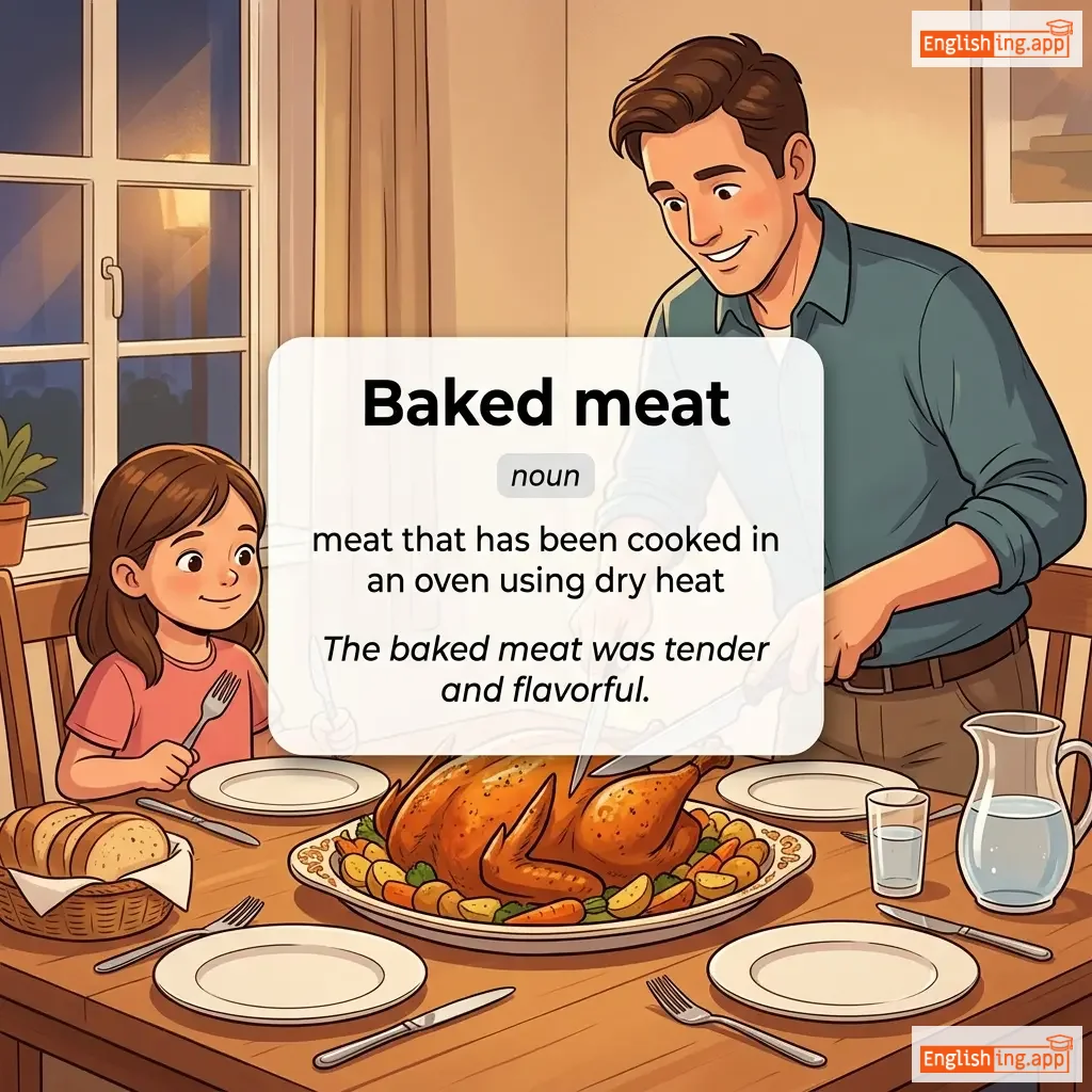 Baked meat definition card — visual illustration of the meaning