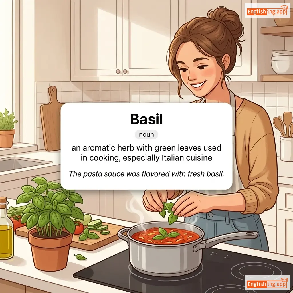 Basil definition card — visual illustration of the meaning