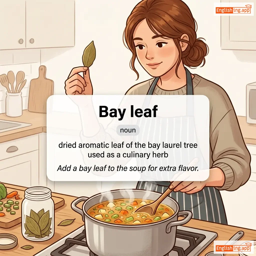 Bay leaf definition card — visual illustration of the meaning