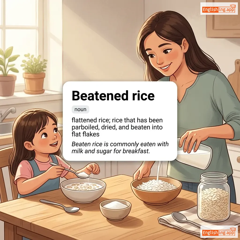 Beatened rice definition card — visual illustration of the meaning