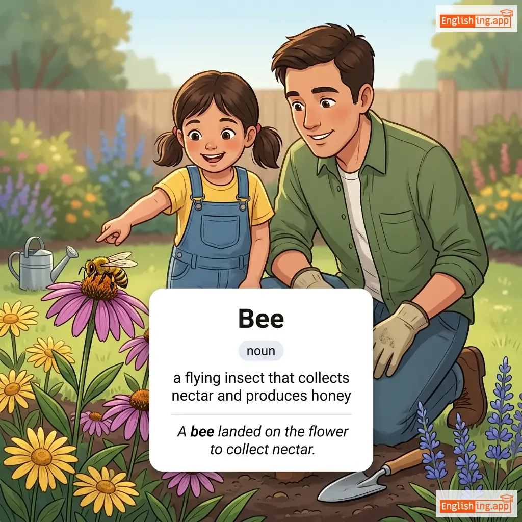 Bee definition card — visual illustration of the meaning