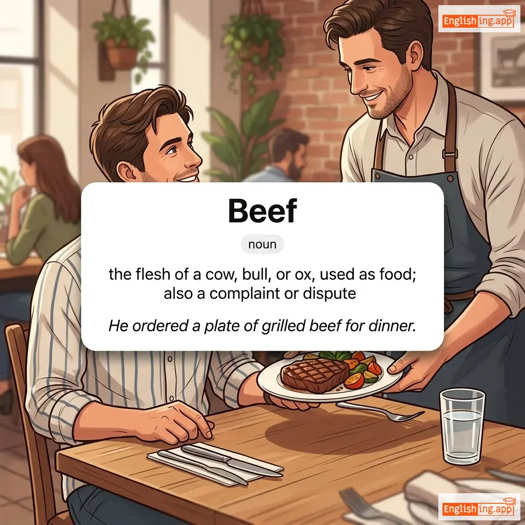 Beef definition card — visual illustration of the meaning