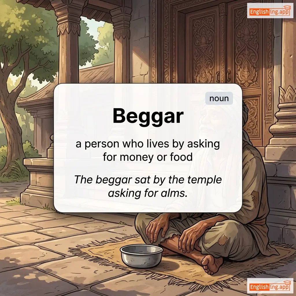 Beggar definition card — visual illustration of the meaning