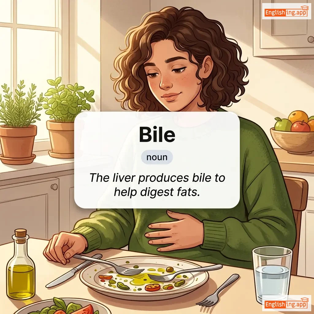 Bile definition card — visual illustration of the meaning