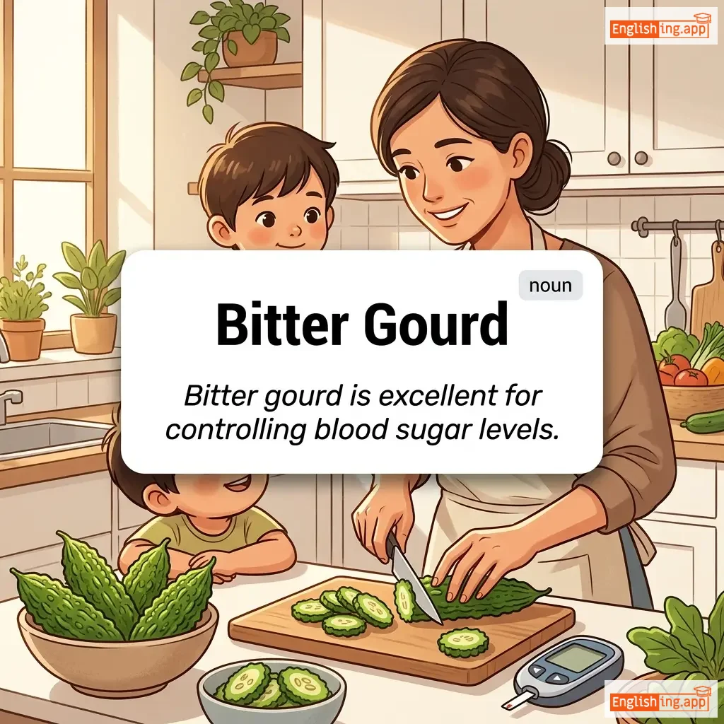 Bitter Gourd definition card — visual illustration of the meaning