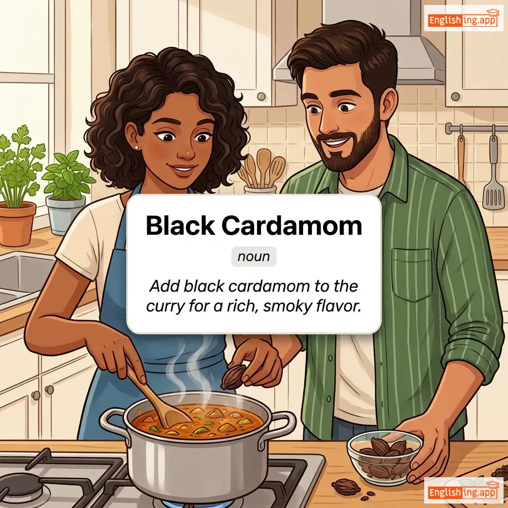 Black Cardamom definition card — visual illustration of the meaning
