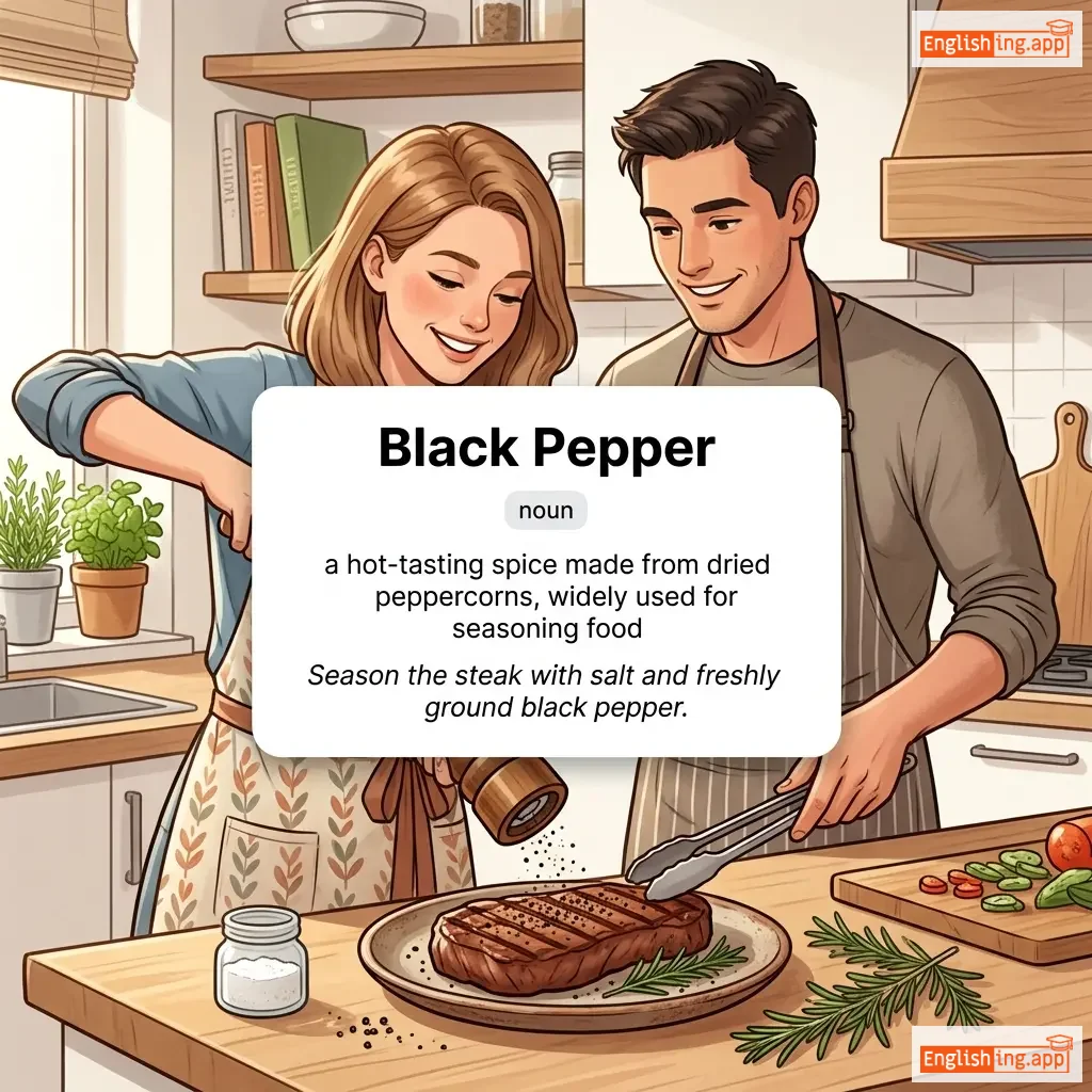 Black Pepper definition card — visual illustration of the meaning