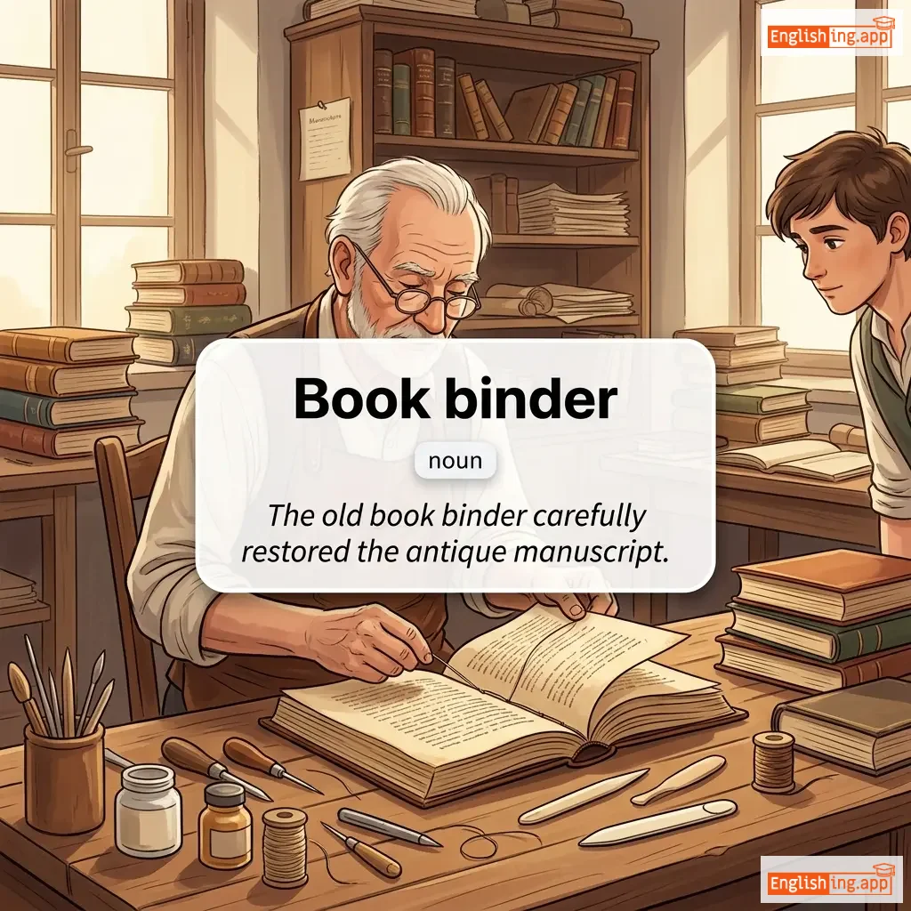 Book binder definition card — visual illustration of the meaning