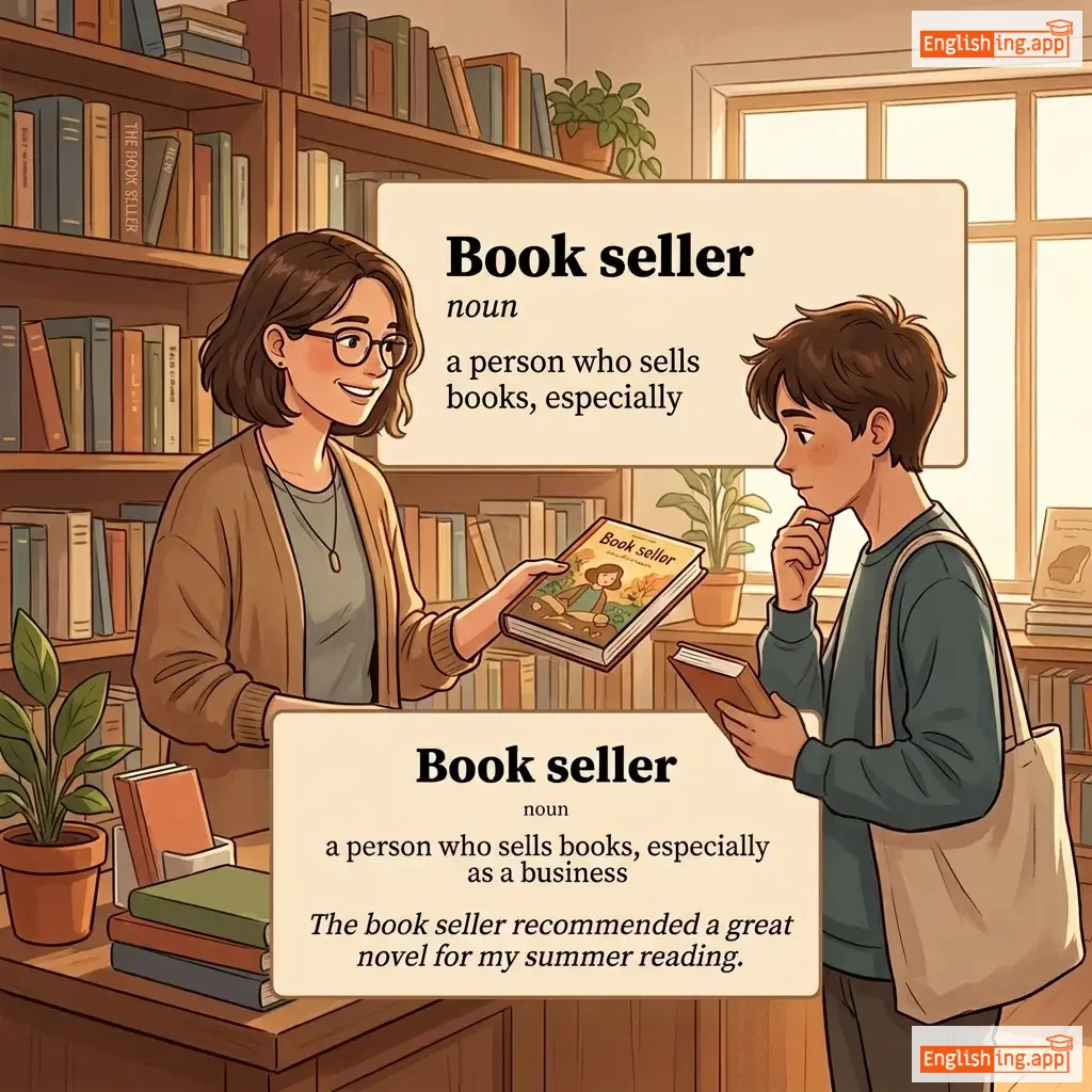 Book seller definition card — visual illustration of the meaning