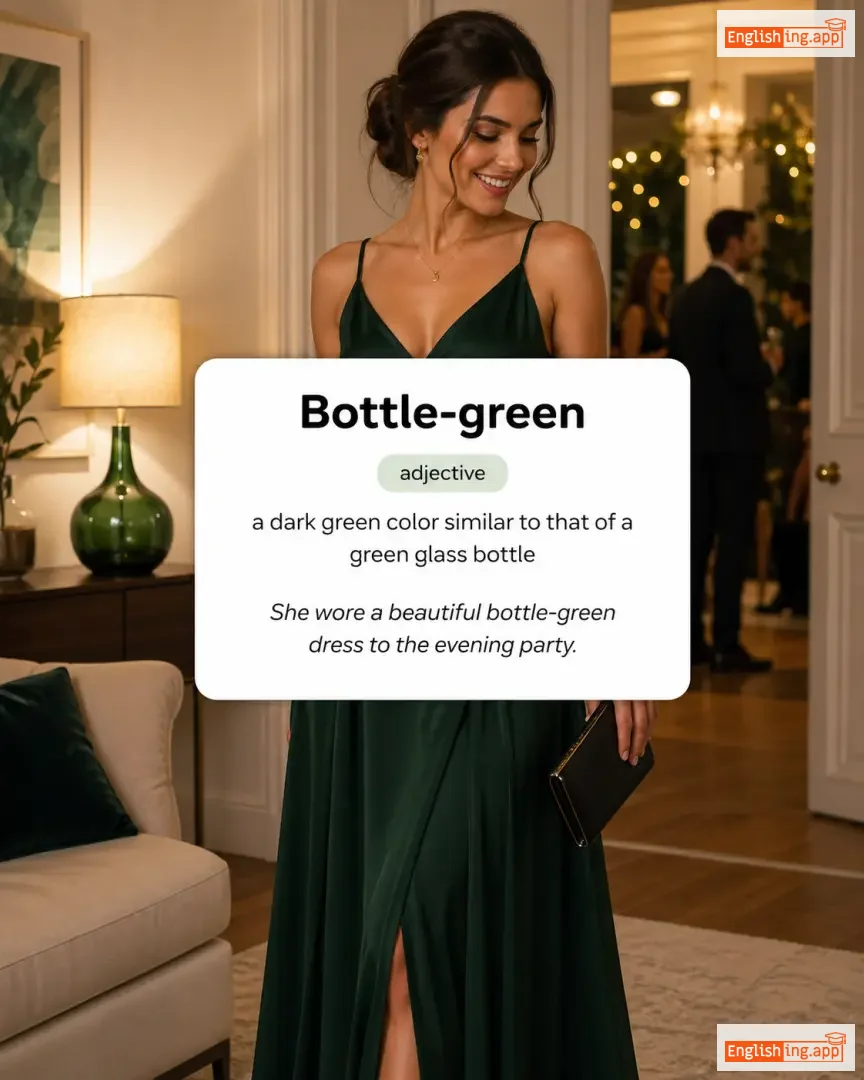Bottle-green definition card — visual illustration of the meaning