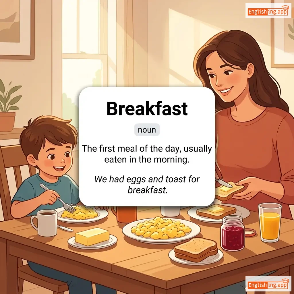 Breakfast definition card — visual illustration of the meaning