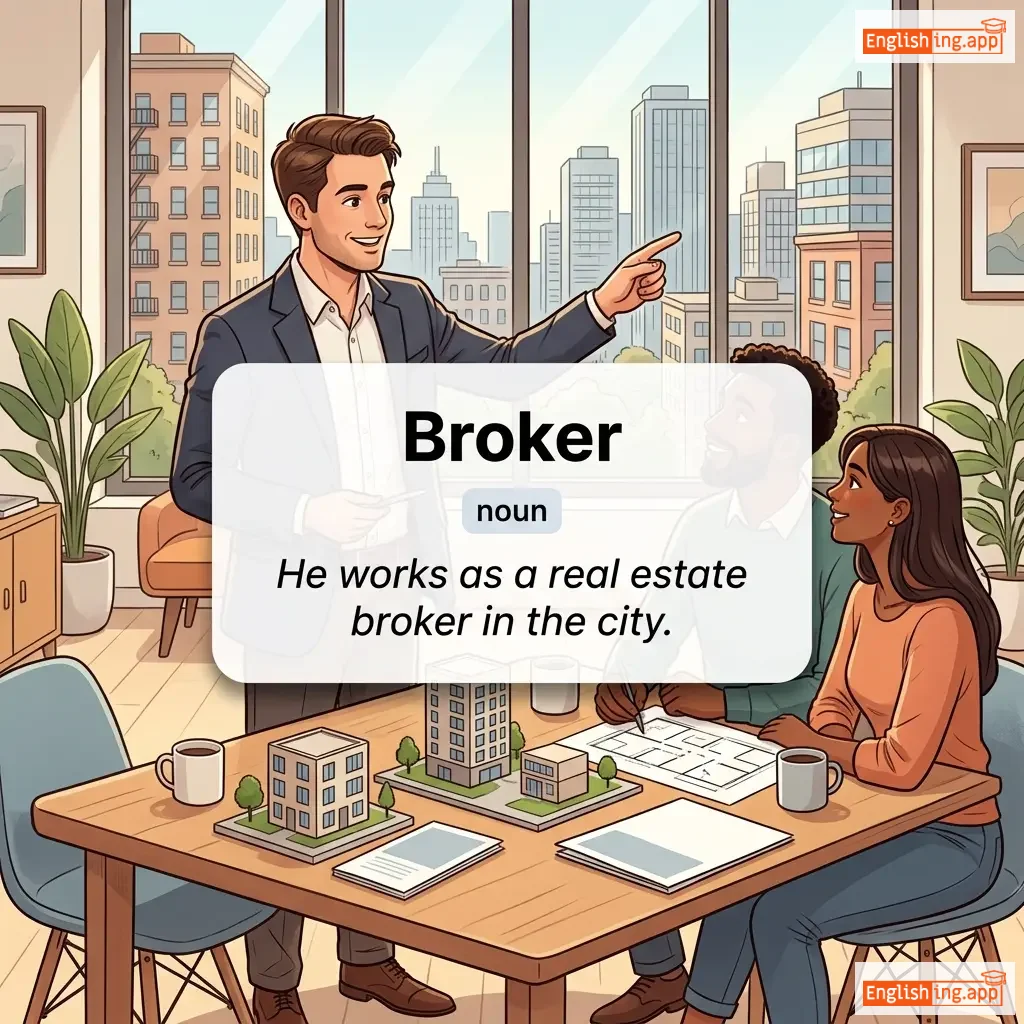 Broker definition card — visual illustration of the meaning