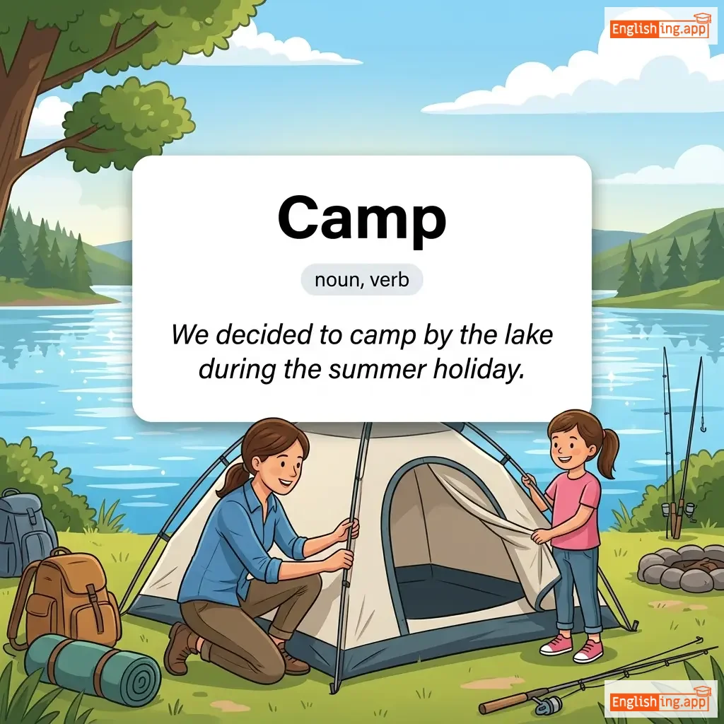 Camp definition card — visual illustration of the meaning