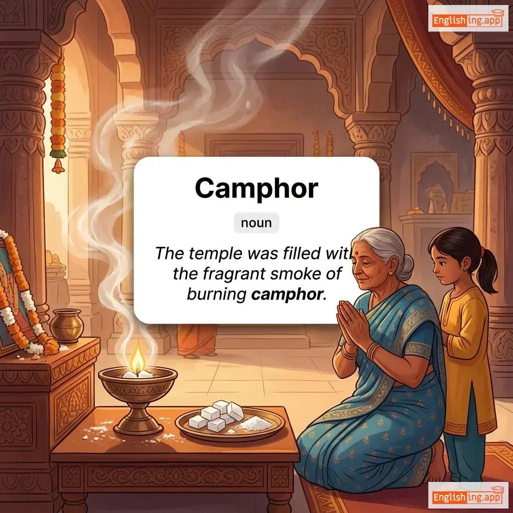 Camphor definition card — visual illustration of the meaning