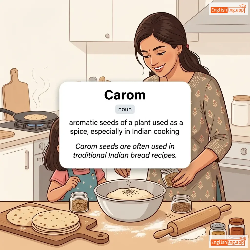 Carom definition card — visual illustration of the meaning