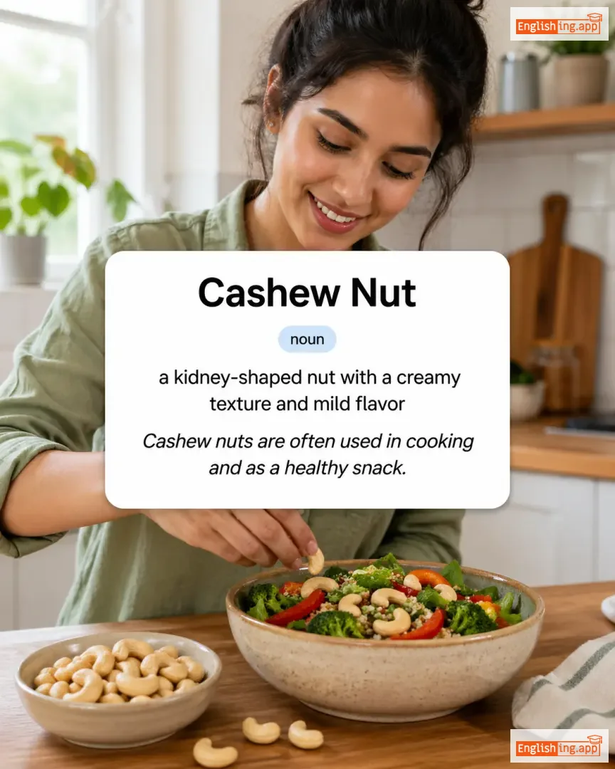 Cashew Nut definition card — visual illustration of the meaning