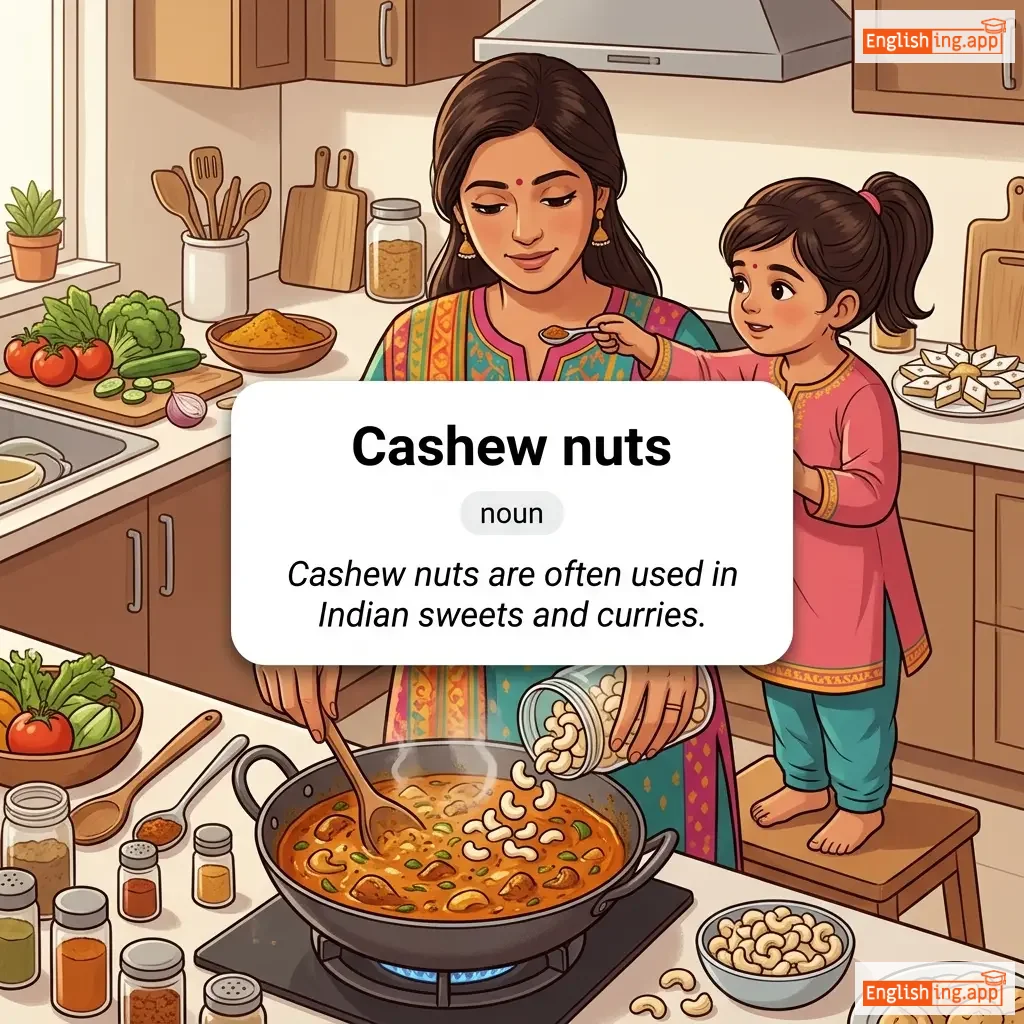 Cashew nuts definition card — visual illustration of the meaning