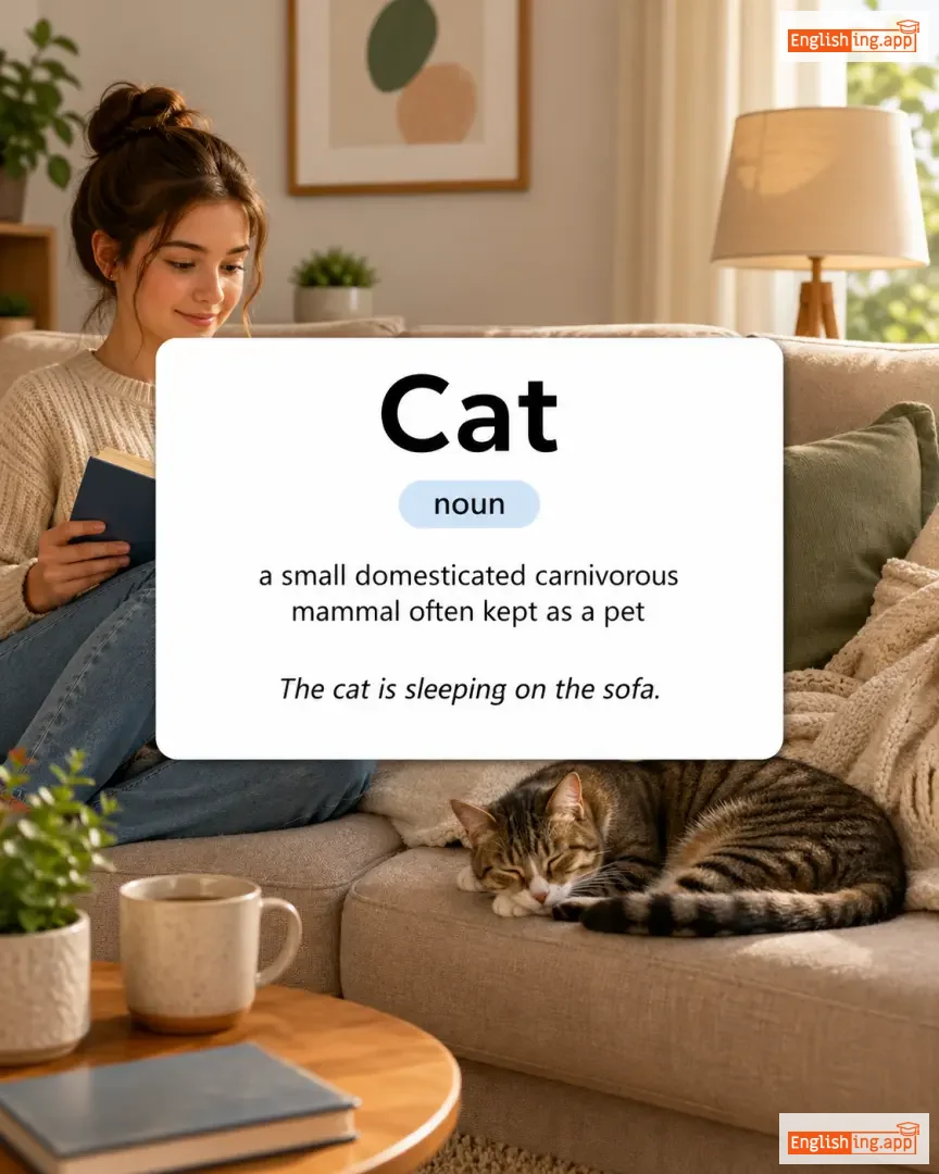 Cat definition card — visual illustration of the meaning