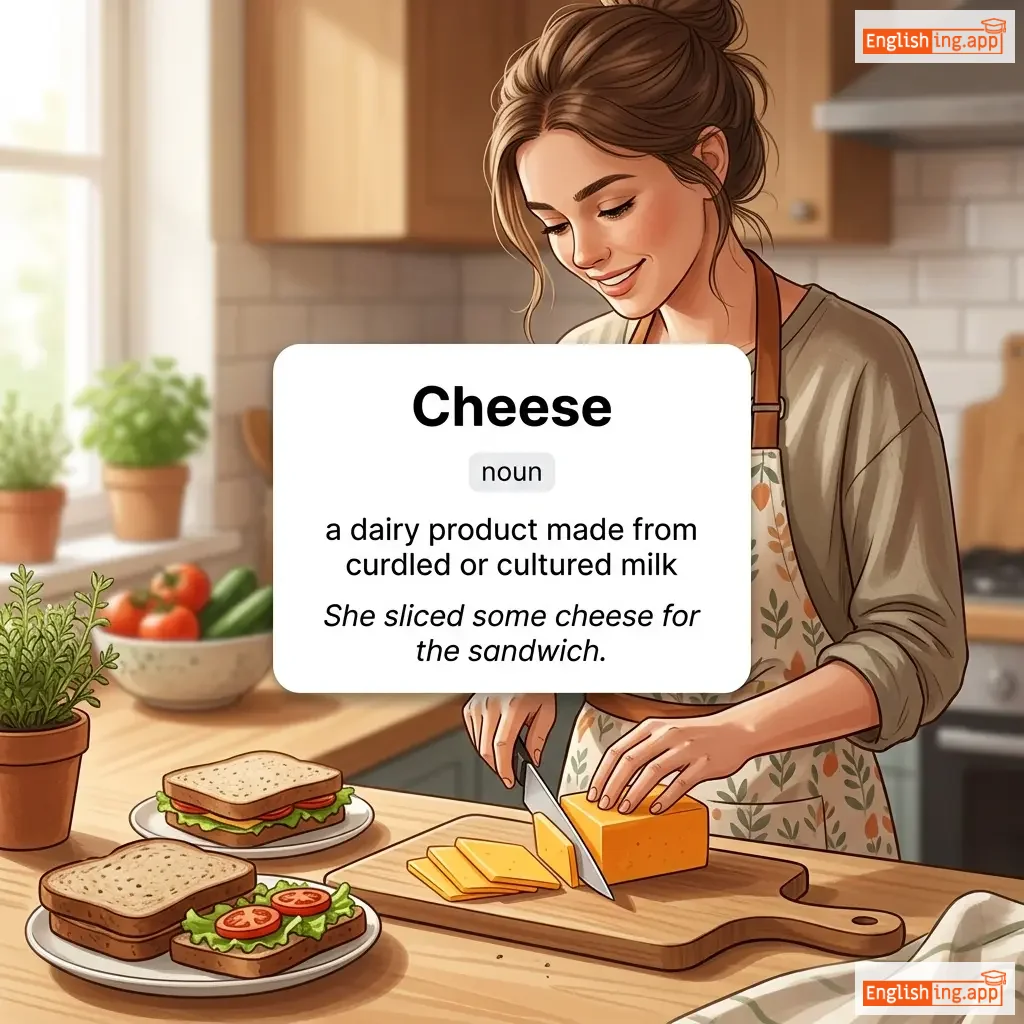 Cheese definition card — visual illustration of the meaning
