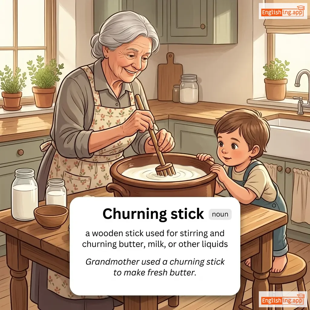 Churning stick definition card — visual illustration of the meaning