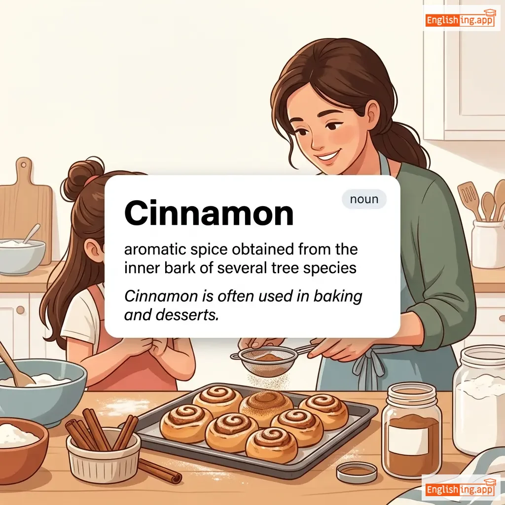 Cinnamon definition card — visual illustration of the meaning