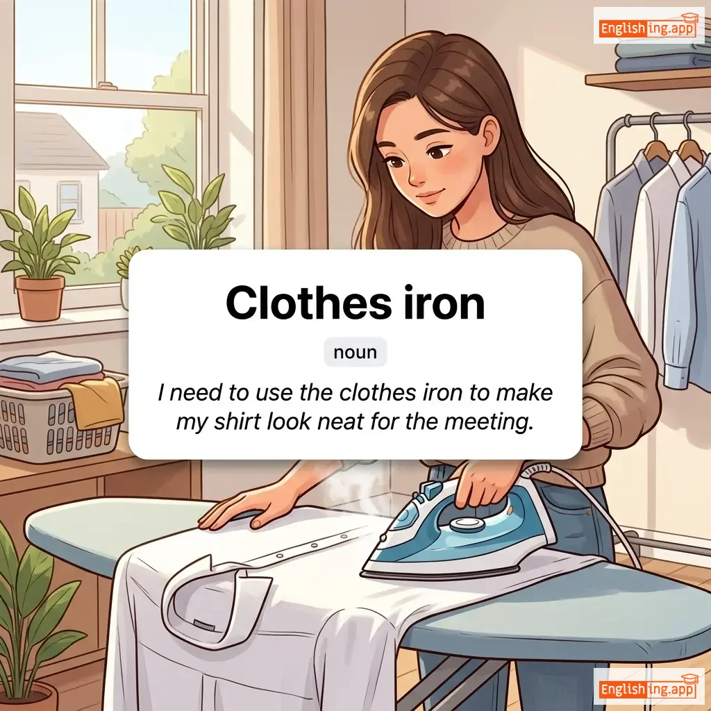 Clothes iron definition card — visual illustration of the meaning