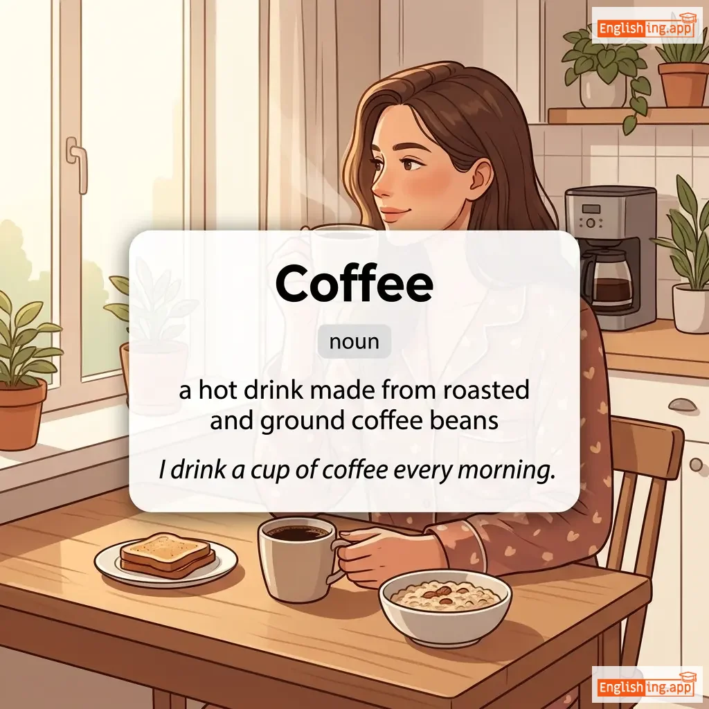 Coffee definition card — visual illustration of the meaning