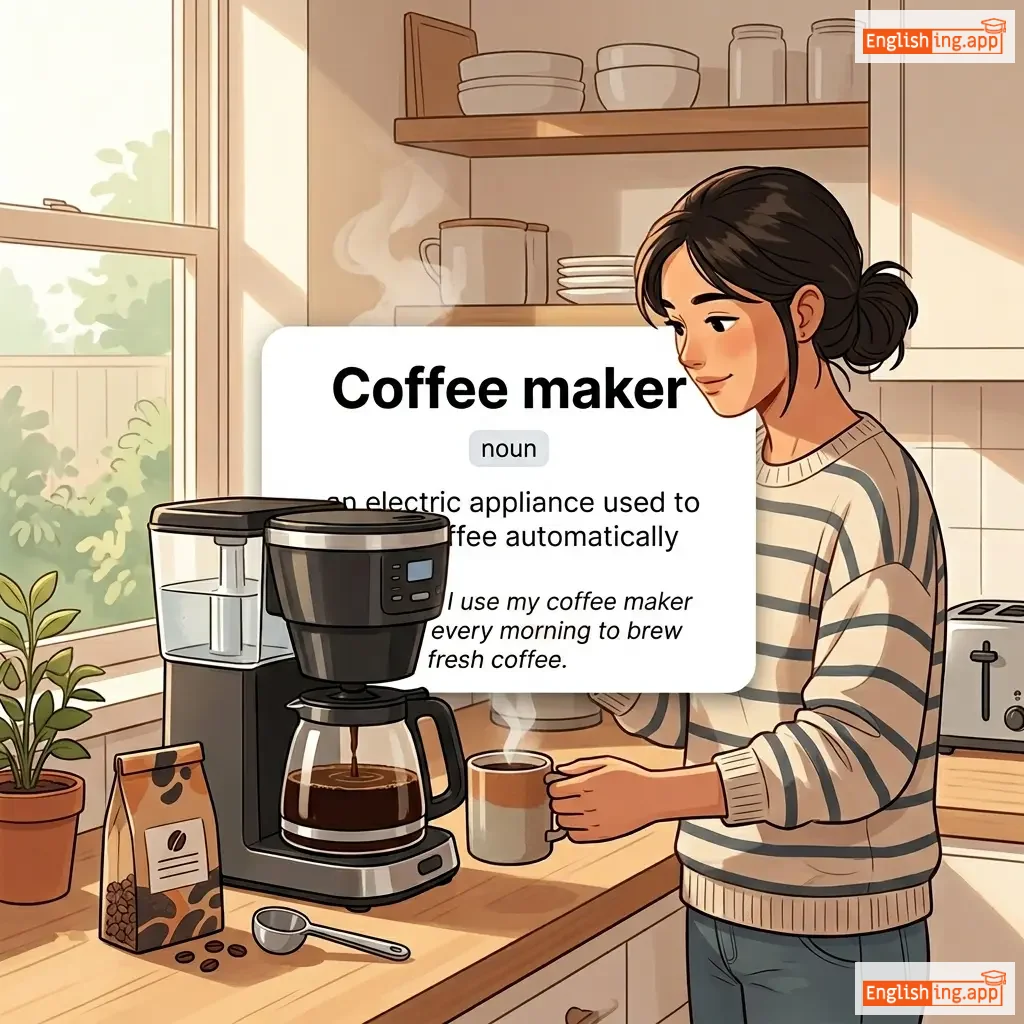 Coffee maker definition card — visual illustration of the meaning