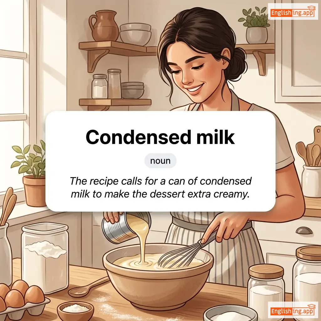 Condensed milk definition card — visual illustration of the meaning