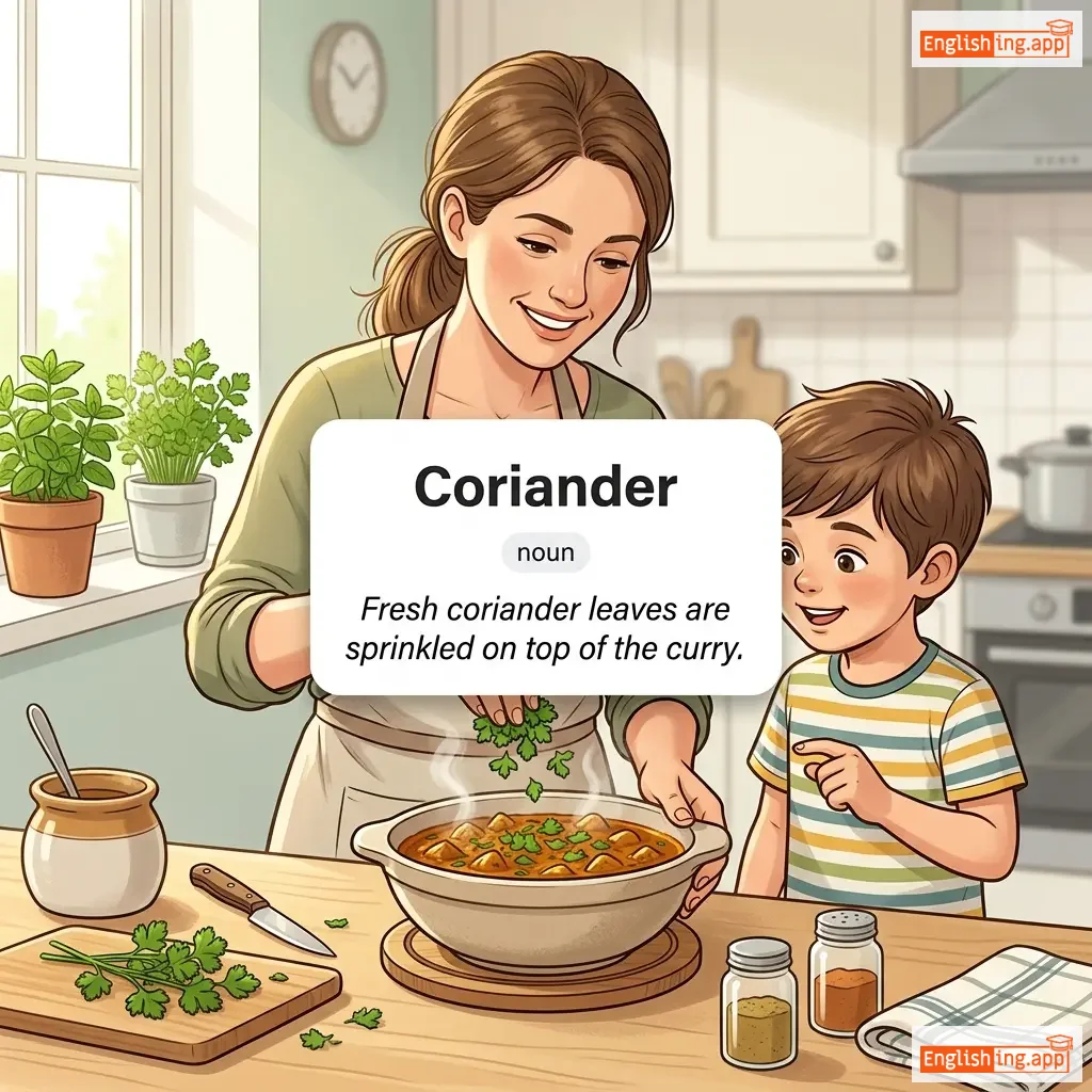 Coriander definition card — visual illustration of the meaning