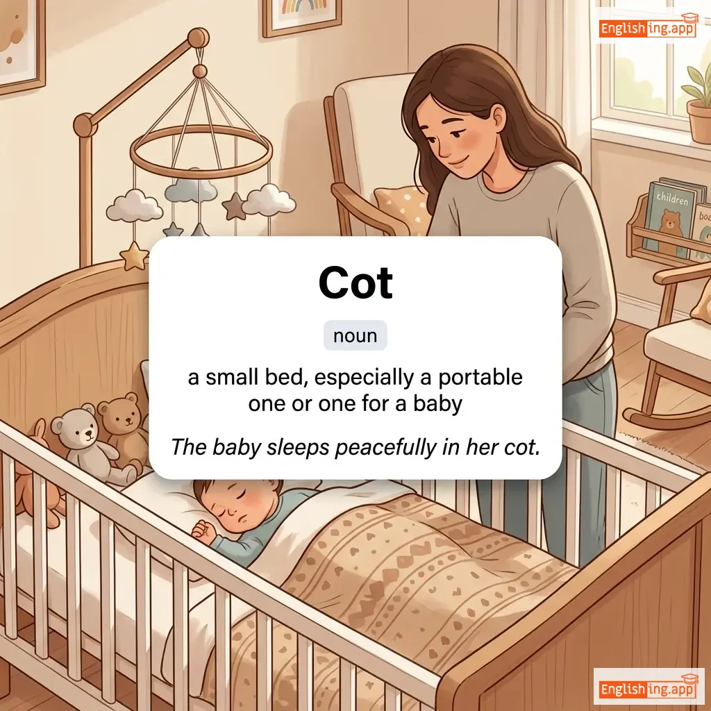 Cot definition card — visual illustration of the meaning