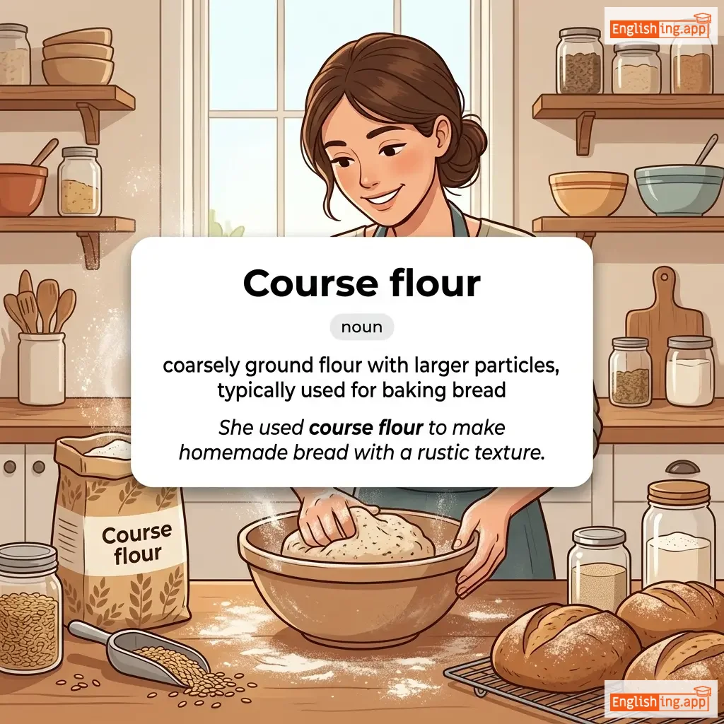 Course flour definition card — visual illustration of the meaning