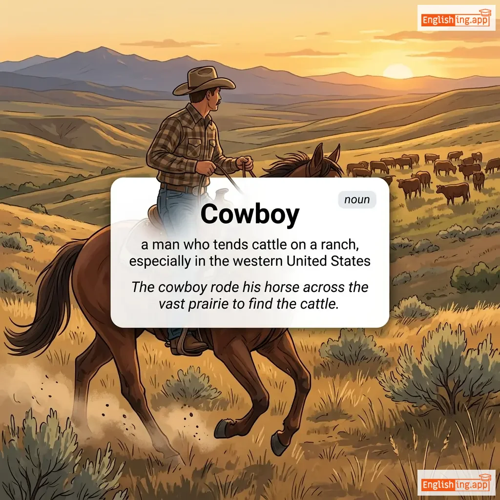 Cowboy definition card — visual illustration of the meaning