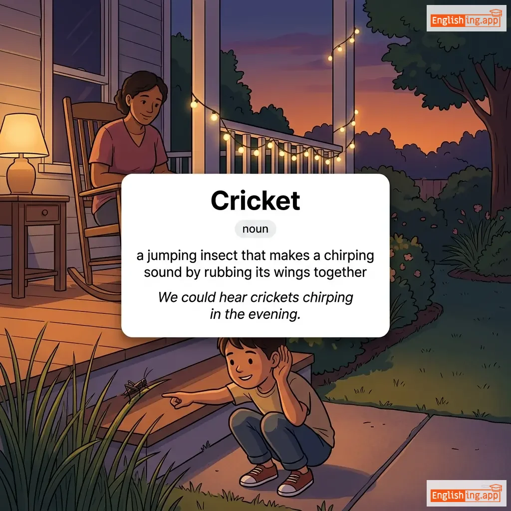 Cricket definition card — visual illustration of the meaning
