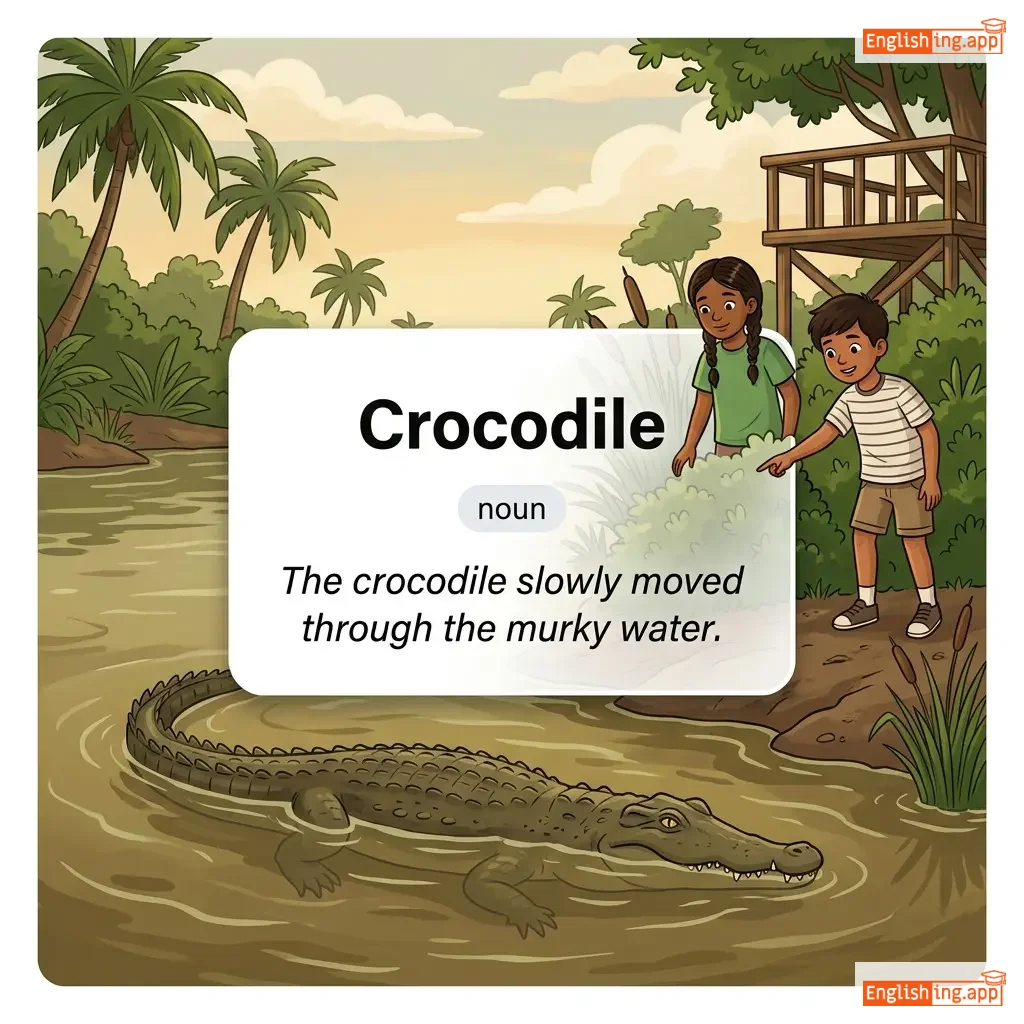 Crocodile definition card — visual illustration of the meaning