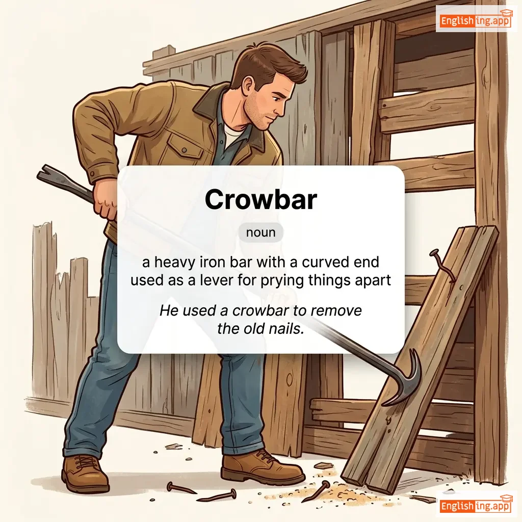 Crowbar definition card — visual illustration of the meaning