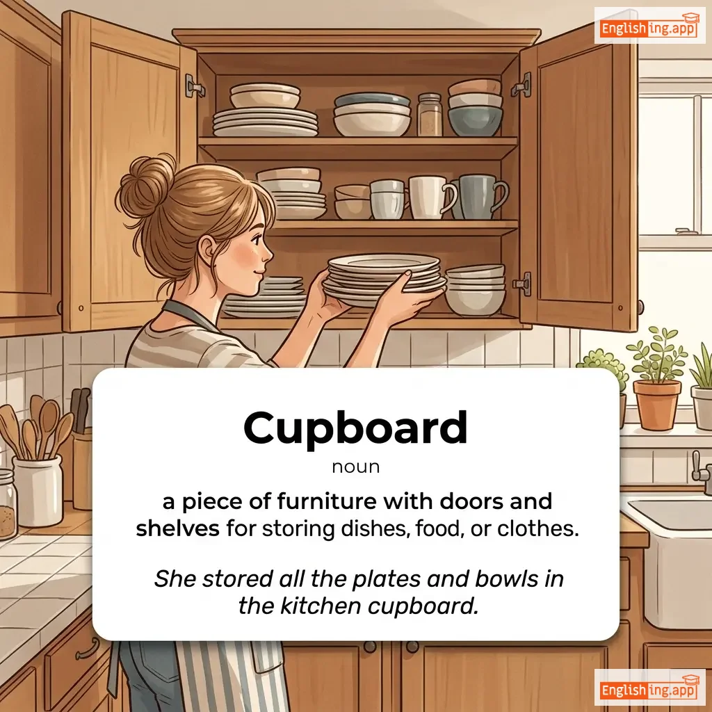Cupboard definition card — visual illustration of the meaning