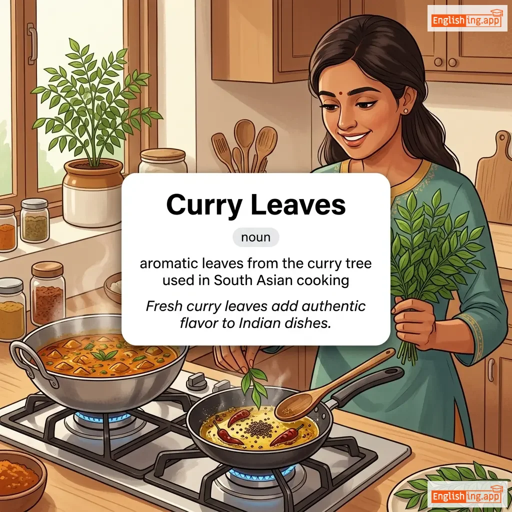Curry Leaves definition card — visual illustration of the meaning